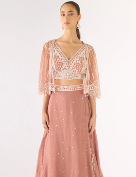 Pink Georgette Embroidered Lehenga Set